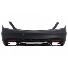 Rear Bumper with Diffuser and Exhaust Muffler Tips Black Emerald suitable for Mercedes S-Class W222 Facelift Sedan (07.2017-08.2