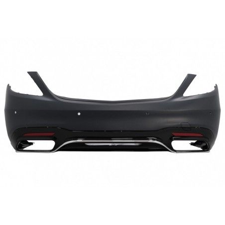 Rear Bumper with Diffuser and Exhaust Muffler Tips Black Emerald suitable for Mercedes S-Class W222 Facelift Sedan (07.2017-08.2