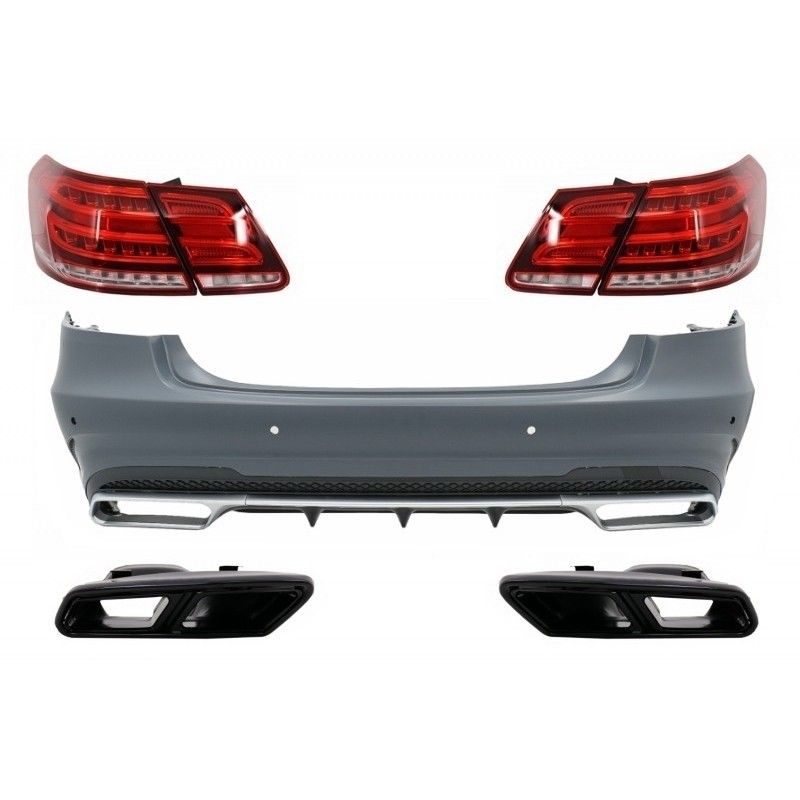 Rear Bumper with Exhaust Muffler Tips Black and LED Light Bar Taillights suitable for Mercedes W212 E-Class Facelift (2009-2012)