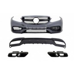 Front Bumper suitable for Mercedes E-Class W212 S212 Facelift (2013-2016) with Rear Diffuser Exhaust Tips for Sport Pack Black E
