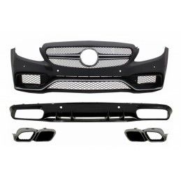 Front Bumper and Rear Bumper Valance Diffuser suitable for Mercedes C-Class C205 A205 Coupe Cabriolet (2014-2019) C63S Design Si