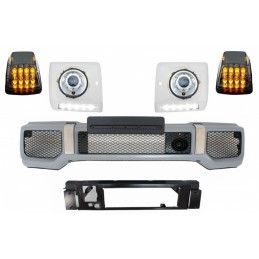 Front Bumper with Headlights Covers LED DRL suitable for Mercedes G-Class W463 (1989-up) Headlights Chrome and Turning Lights G6