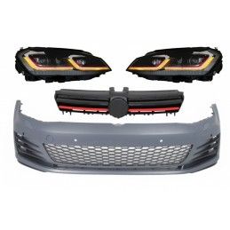 Front Bumper suitable for VW Golf VII 7 5G (2013-2017) GTI Look with RHD LED Headlights Sequential Dynamic Turning Lights and Ce