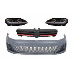 Front Bumper with Central Grille and RHD LED Headlights Sequential Dynamic Turning Lights suitable for VW Golf VII 7 5G (2013-20