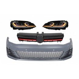 Front Bumper with LED Headlights Sequential Dynamic Turning Lights and Grille Red suitable for VW Golf VII 7 5G (2013-2017) Face