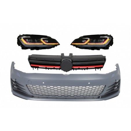 Front Bumper with LED Headlights Sequential Dynamic Turning Lights and Grille Red suitable for VW Golf VII 7 5G (2013-2017) Face