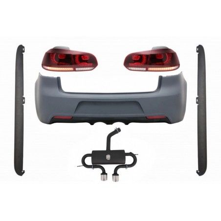 Rear Bumper with Exhaust System suitable for VW Golf VI (2008-2013) R20 Design Taillights Full LED Cherry Red (LHD and RHD) and 