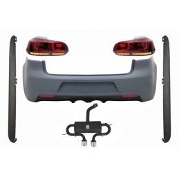 Rear Bumper with Exhaust System suitable for VW Golf VI (2008-2013) Side Skirts and Taillights Full LED Turning Light Static Red