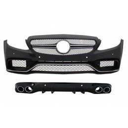 Front Bumper with Diffuser Double Outlet and Exhaust Tips suitable for Mercedes C-Class C205 Coupe A205 Cabriolet (2014-2019) C6