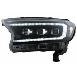 Headlights LED Light Bar Dynamic Start-up Display suitable for Ford Ranger Raptor (2015-2020) LHD Full Black Housing with Sequen