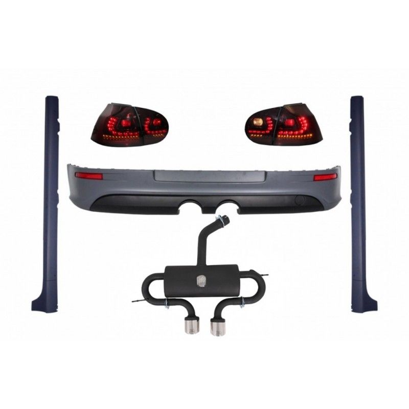 Rear Bumper Extension Complete Exhaust System suitable for VW Golf V (2003-2008) with LED Taillights Dynamic Red/Smoke and Side 