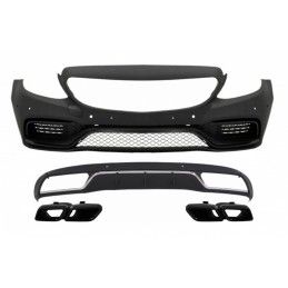 Front Bumper without central grille and Diffuser with Muffler Tips Black suitable for Mercedes C-Class W205 S205 (2014-2018) C63