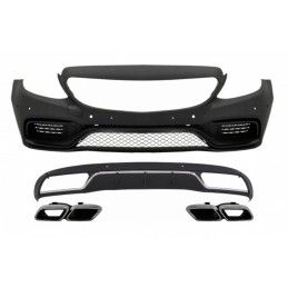 Front Bumper without central grille and Diffuser with Muffler Tips Chrome suitable for Mercedes C-Class W205 S205 (2014-2018) C6