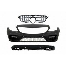 Front Bumper with Grille Chrome Without Camera and Diffuser with Exhaust Muffler Tips suitable for Mercedes C-Class W205 S205 (2