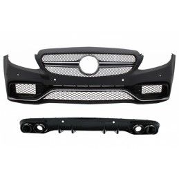 Front Bumper with Diffuser Double Outlet and Exhaust Tips suitable for Mercedes C-Class C205 Coupe A205 Cabriolet (2014-2019) C6