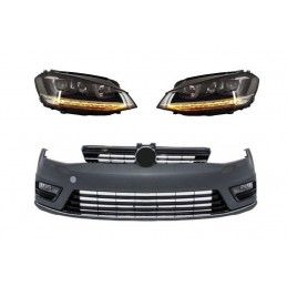 Front Bumper suitable for VW Golf VII 7 (2013-2017) R-line Look with Headlights 3D LED DRL FLOWING Dynamic Sequential Turning Li