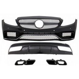 Front Bumper with Rear Diffuser and Exhaust Tips Night Package Black Edition Sport suitable for MERCEDES C-Class W205 S205 (2014