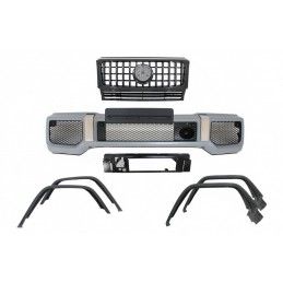 Front Bumper with Fender Flares Wheel Arches and Front Grille All Piano Black suitable for Mercedes G-Class W463 (1989-2018) G65
