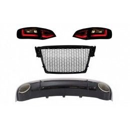 Rear Bumper Diffuser & Exhaust Tips with Central Grille and LED Taillights suitable for AUDI A4 B8 Avant Pre Facelift (2007-2011
