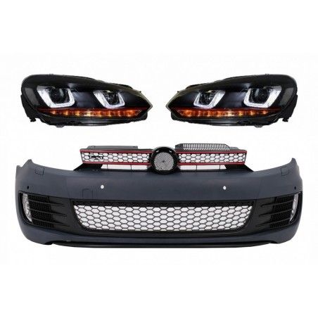 Front Bumper suitable for VW Golf VI 6 (2008-2013) GTI Look with Headlights Golf 7 3D LED DRL U-Design LED Flowing Turning Ligh