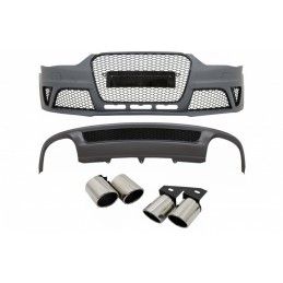 Front Bumper suitable for Audi A4 B8 Facelift (2012-2015) with Rear Bumper Valance Air Diffuser and Exhaust Muffler Tips Tail Pi
