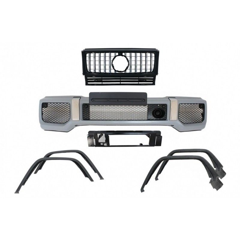 Front Bumper with Fender Flares Wheel Arches and Front Grille Black Chrome suitable for Mercedes G-Class W463 (1989-2018) G65 De