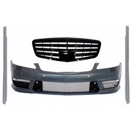 Complete Front Bumper Assembly with Central Grille suitable for Mercedes S-Class W221 (2005-2010) S63 S65 Design and Side Skirts