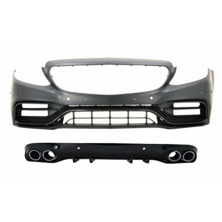 Front Bumper with Diffuser Double Outlet with Exhaust Tips suitable for Mercedes C-Class A205 C205 Coupe Cabriolet (2014-2019) C