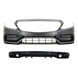 Front Bumper with Diffuser Double Outlet and Exhaust Tips suitable for Mercedes C-Class A205 Cabriolet C205 Coupe (2014-2019) Fa