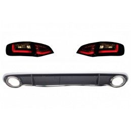 Rear Bumper Valance Diffuser & Exhaust Tips with LED Taillights Dynamic Black/Smoke suitable for AUDI A4 B8 Avant Pre Facelift (