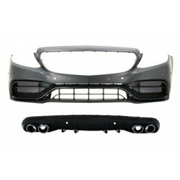 Front Bumper with Diffuser and Exhaust Muffler Tips suitable for Mercedes C-Class W205 Sedan S205 Estate AMG Sport Line (2014-20