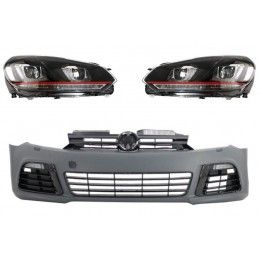 Front Bumper suitable for VW Golf VI 6 (2008-2013) R20 Look with Headlights 3D LED DRL U-Design LED Flowing Turning Light Red St