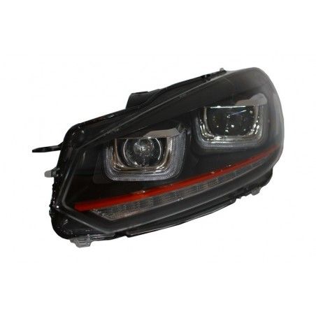 Front Bumper suitable for VW Golf VI 6 (2008-2013) R20 Look with Headlights 3D LED DRL U-Design LED Flowing Turning Light Red St