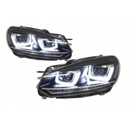 Headlights Chrome and Taillights Cherry Red Full LED suitable for VW Golf 6 VI (2008-2013) R20 U Design Dynamic Sequential Turni