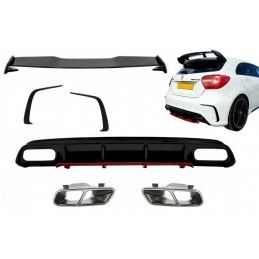 Rear Diffuser & Exhaust Muffler Tips Chrome with Splitters Fins and Roof Boot Spoiler suitable for MERCEDES A-Class W176 (2012-2