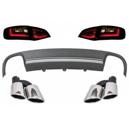 Rear Bumper Valance Air Diffuser and Exhaust Muffler Tips with LED Taillights Dynamic Black/Smoke suitable for AUDI A4 B8 8K Pre