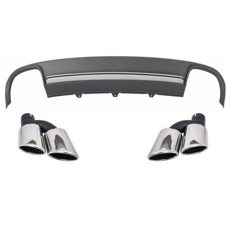 Rear Bumper Valance Air Diffuser and Exhaust Muffler Tips with LED Taillights Dynamic Black/Smoke suitable for AUDI A4 B8 8K Pre