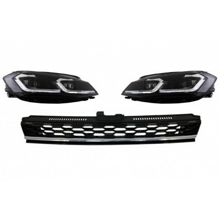 Central Badgeless Grille with LED Headlights Sequential Dynamic Turning Lights suitable for VW Golf 7.5 Facelift (2017-up) GTI D