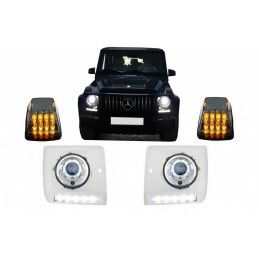Headlights Covers with LED DRL Daytime Running Lights suitable for MERCEDES G-Class W463 (1989-up) with Headlights Chrome and Tu
