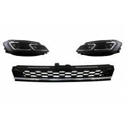 Central Badgeless Grille with LED Headlights Bi-Xenon Sequential Dynamic Turning Lights suitable for VW Golf 7.5 Facelift (2017-