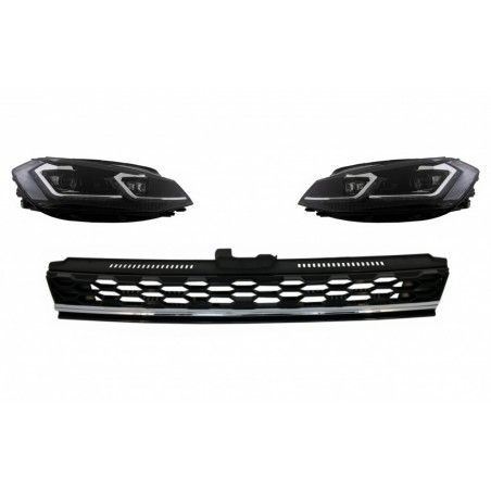 Central Badgeless Grille with LED Headlights Bi-Xenon Sequential Dynamic Turning Lights suitable for VW Golf 7.5 Facelift (2017-