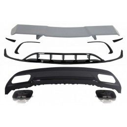 Rear Diffuser & Exhaust Tips Tailpipe with Splitters Fins Aero with Trunk Spoiler suitable for MERCEDES A-Class W176 (2015-2018)