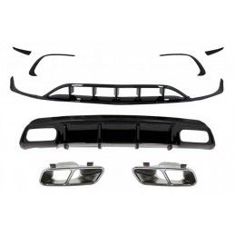 Rear Diffuser Black Edition with Muffler Tips suitable for Mercedes A-Class W176 (2015-2018) and Front Bumper Splitters Fins Aer