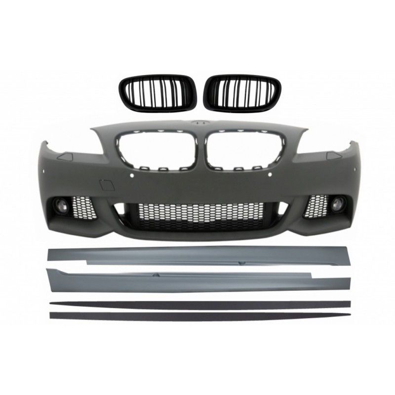 Front Bumper with Central Grilles Kidney suitable for BMW 5 Series F10 F11 Non LCI (07.2010-2013) and Side Skirts Sedan Touring 