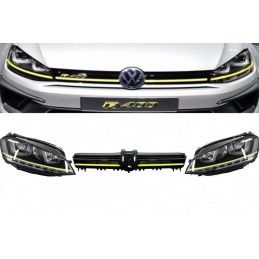 Assembly Headlights 3D LED FLOWING Dynamic Sequential Turn Light DRL with Grille suitable for VW Golf 7 VII (2012-2017) Yellow R