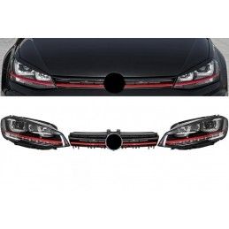 Assembly Headlights 3D LED FLOWING Dynamic Sequential Turn Light DRL with Grille suitable for VW Golf 7 VII (2012-2017) RED R20 