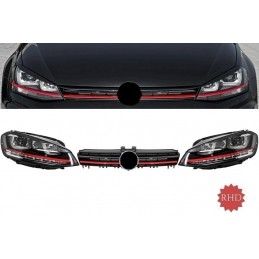 Assembly Headlights 3D LED FLOWING Dynamic Sequential Turn Light RHD with Grille suitable for VW Golf 7 VII (2012-2017) RED R20 