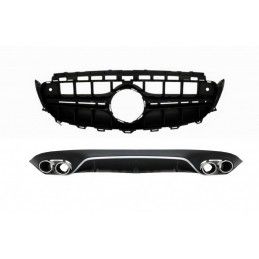 Rear Diffuser with Exhaust Tips and Central Grille Black without 360 Camera suitable for Mercedes E-Class C238 A238 AMG Sport Li