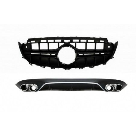 Rear Diffuser with Exhaust Tips and Central Grille Black without 360 Camera suitable for Mercedes E-Class C238 A238 AMG Sport Li