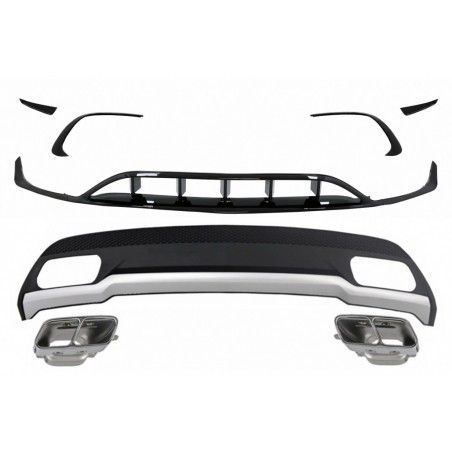 Rear Diffuser & Exhaust Tips Tailpipe Package with Front Splitters Fins Aero suitable for MERCEDES A-Class W176 (2015-2018) Spor